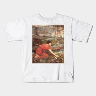 Maidens Picking Flowers by a Stream by John William Waterhouse Kids T-Shirt